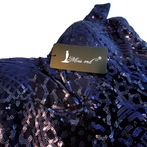 Miss Ord Navy Blue Sequin Evening Gown With Shoulder Straps  Size XL Fully lined - Picture 3 of 13